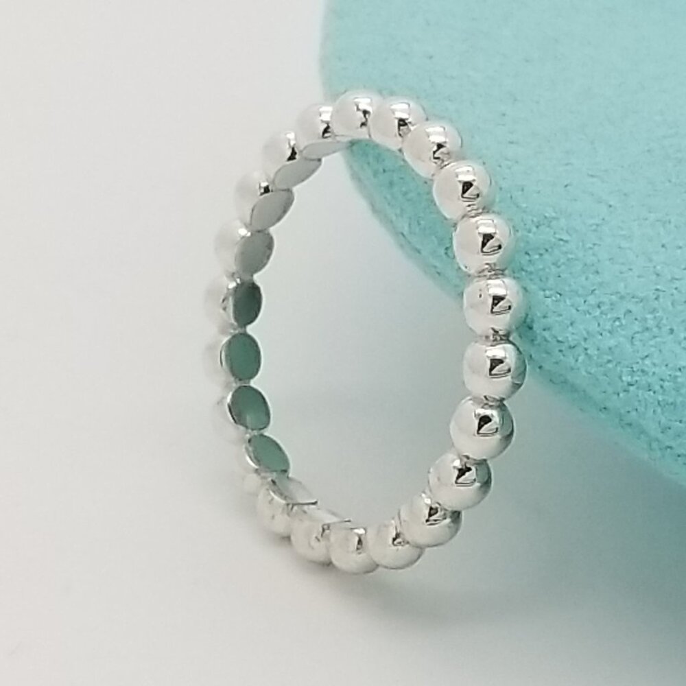Tiffany & Co. Sterling Silver Ziegfeld Bead Beaded Hardwear Band Ring Size 6
